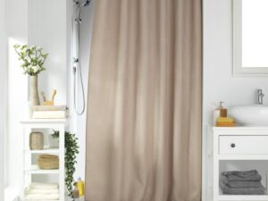 Κουρτίνα μπάνιου Σχέδιο  Sotero 180x200cm μονόχρωμη Jaquared με κρίκους μπέζ  100% pol