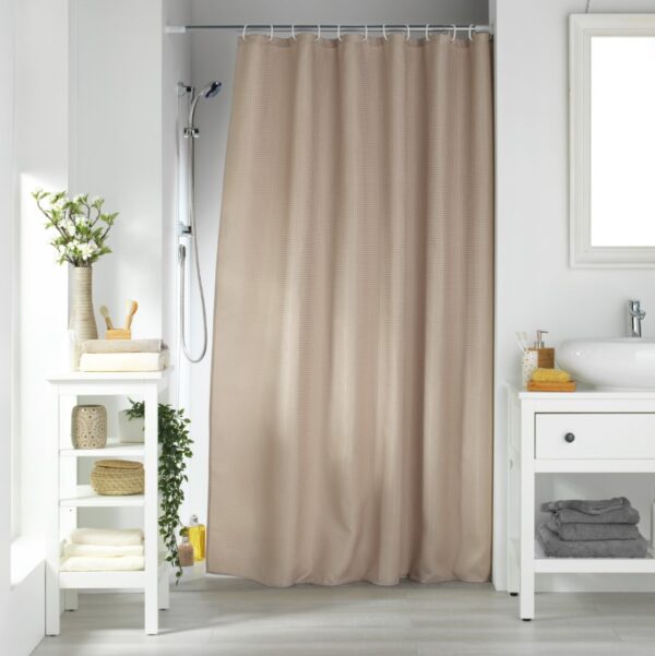 Κουρτίνα μπάνιου Σχέδιο  Sotero 180x200cm μονόχρωμη Jaquared με κρίκους μπέζ  100% pol