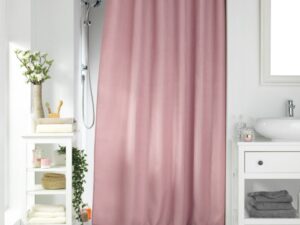 Κουρτίνα μπάνιου Σχέδιο  Sotero 180x200cm μονόχρωμη Jaquared με κρίκους ρόζ  100% pol