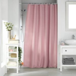 Κουρτίνα μπάνιου Σχέδιο  Sotero 180x200cm μονόχρωμη Jaquared με κρίκους ρόζ  100% pol