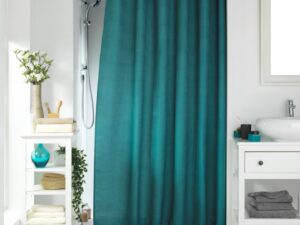Κουρτίνα μπάνιου Σχέδιο  Sotero 180x200cm μονόχρωμη Jaquared με κρίκους πετρόλ  100% pol