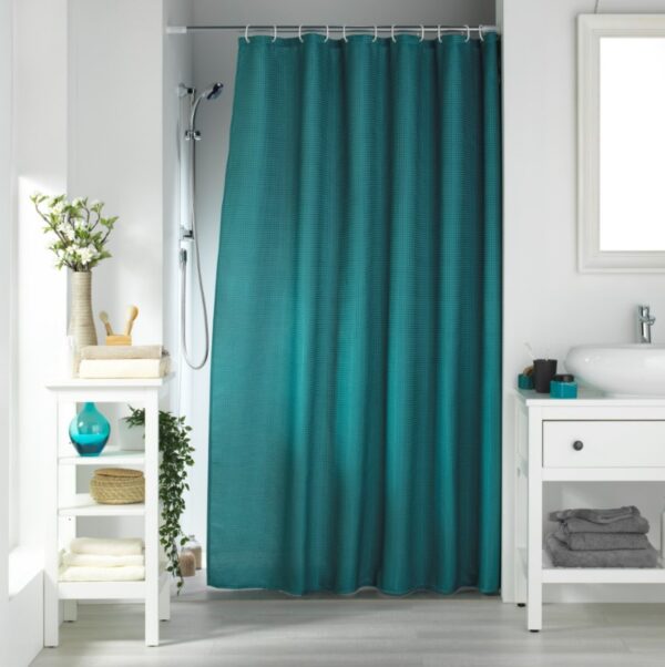 Κουρτίνα μπάνιου Σχέδιο  Sotero 180x200cm μονόχρωμη Jaquared με κρίκους πετρόλ  100% pol