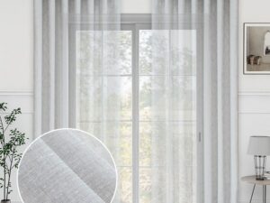 Έτοιμη ραμμένη κουρτίνα με κρίκους (2.80x2.70)-Γάζα ημίλινη μονόχρωμη γκρί ανοιχτό K01