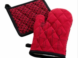 Σετ πιάστρα-γάντι Σχ. Cuisiline red 100% cotton