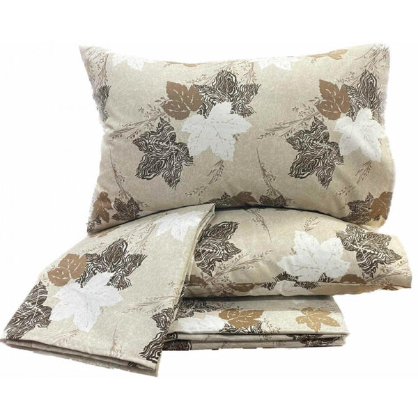 Σετ Σεντόνια Linea Home Υπέρδιπλο σχ.Leaves μπέζ 220 x 240