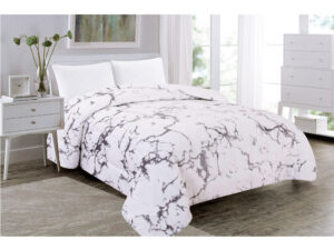 Κουβερτοπάπλωμα Flannel Υπέρδιπλο Ισοθερμικό Marble Λευκό