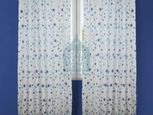 Έτοιμη ραμμένη κουρτίνα με τρέσα (2.80x2.80)- Γάζα ημιδιάφανη με σχέδιο αστεράκια μπλέ KP04