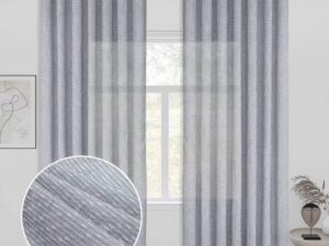 Έτοιμη ραμμένη κουρτίνα με κρίκους (2.80x2.70)-Γάζα ημίλινη μονόχρωμη με λούρεξ K85-Γκρί
