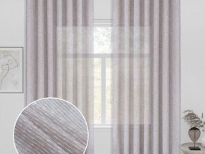 Έτοιμη ραμμένη κουρτίνα με κρίκους (2.80x2.70)-Γάζα ημίλινη μονόχρωμη με λούρεξ K86-Μπέζ